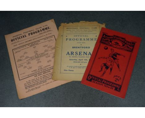 Football programmes - England v Italy at Arsenal 14/11/34, Brentford v Arsenal 6/4/40 &amp; Arsenal v West Ham Utd 10/4/43, v