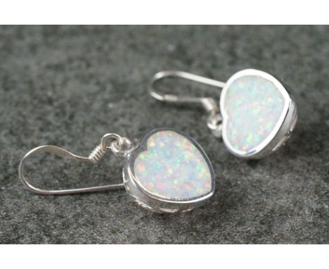 Pair of silver and opal set heart shaped earrings 