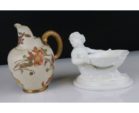 Royal Worcester Blush Ivory Jug decorated with flowers, shape 1094, puce marks to base, 13cms high together with Royal Worces