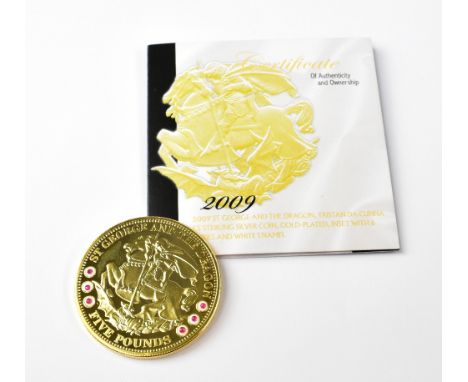 THE LONDON MINT; a Queen Elizabeth II 2009 St George and the Dragon, Tristan Da Cunha, £5 sterling silver coin, gold plated a