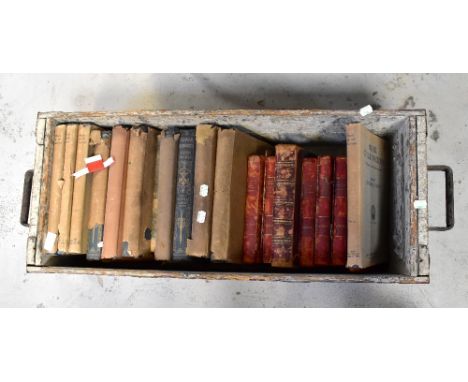 A WWII ammunition box containing a quantity of books, to include 'The Waverley Book Company Limited Music of All Nations', 'T