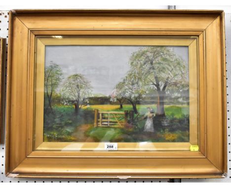 Five late 19th/early 20th century paintings, mostly of rural locations, comprising two watercolours by F Brindle, 'Cuerdale P