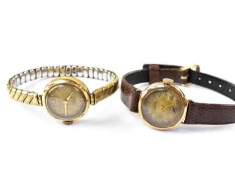 Two vintage ladies' 9ct gold watches to include a Hirco example, the silvered dial set with smaller subsidiary seconds dial, 
