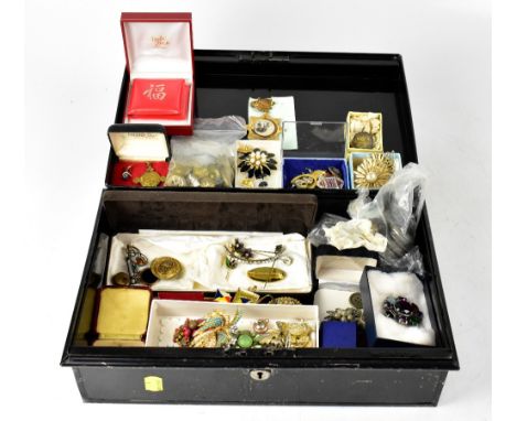 A large collection of antique, vintage and modern costume jewellery, coins and medals, to include The Royal Life Savings Soci