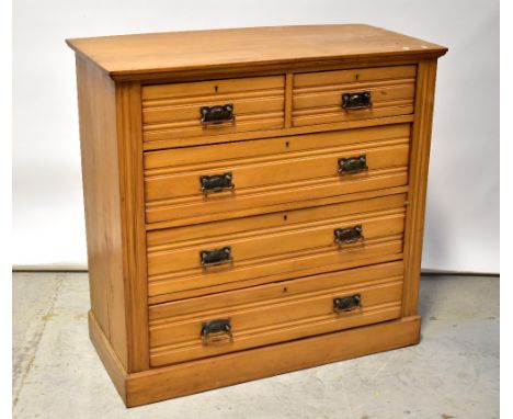 An Edwardian satin walnut chest of two short over three long drawers, on plinth base, 100 x 103 x 49cm (af). CONDITION REPORT