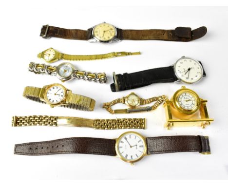 A group of assorted watches to include a vintage boxed Tissot gentlemen's yellow metal wristwatch, circa 1990, on a brown lea