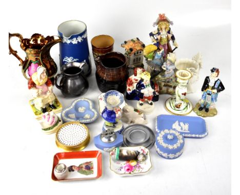 A collection of late 19th to mid-20th century ceramics to include a Doulton Lambeth salt glazed beaker with raised vine decor