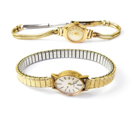 Two vintage ladies' 9ct gold wristwatches, comprising a Slava example on twin rope strap and a Caravelle 9ct gold watch head,