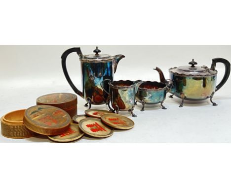 A four-piece silver plated/EPNS tea/coffee set comprising a teapot, a coffee pot, a milk jug, and a sugar bowl (tallest h- 20