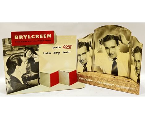 Vintage advertising, two large three-dimensional Brylcreem point of sale barber shop display signs (cardboard) (tallest h- 48
