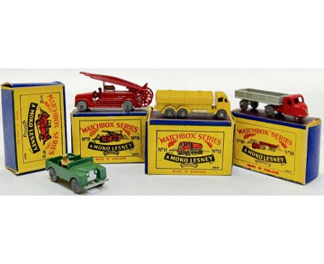 Vintage toys, a group of Moko Lesney Matchbox Series toy cars, all with original box, comprising no 9 (fire engine?), no 10 (