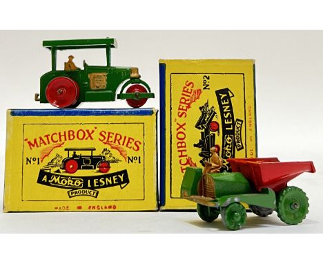 Vintage toys, a group of Moko Lesney Matchbox Series toy cars, all with original box, comprising no 1 (Aveling Road Roller), 