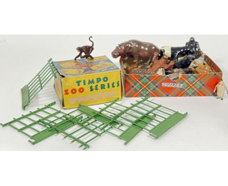 Vintage toys, a boxed Timpo Model Zoo containing green cage components, together with a quantity of assorted vintage toy anim