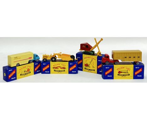 Vintage toys, a group of Matchbox series toys, all with boxes, comprising no1 (yellow tractor), no2 (Bedford Articulated lorr