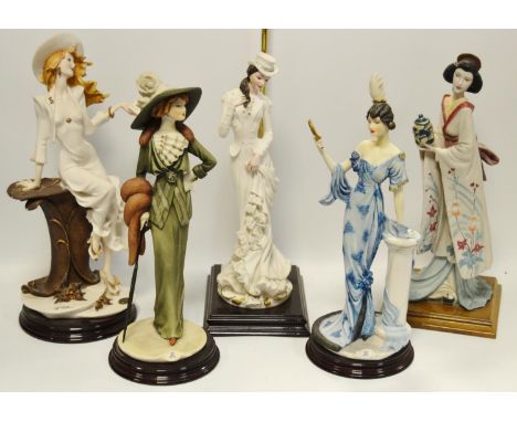 Resin figures of elegant ladies including Vittorio Tessaro; ADL, Italy; figural table lamp etc. (5)