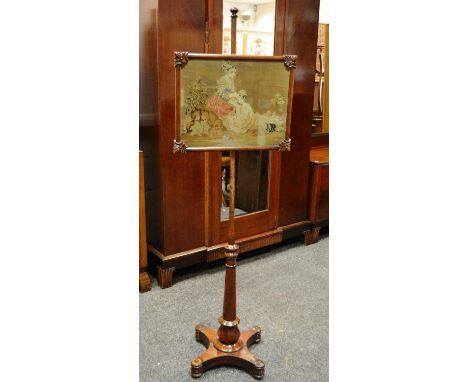 A Victorian mahogany pole screen with tapestry screen  c.1860 