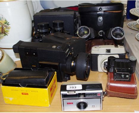 Cameras and Binoculars - Canon 512XL video camera, Box Brownie, cased binoculars, etc 