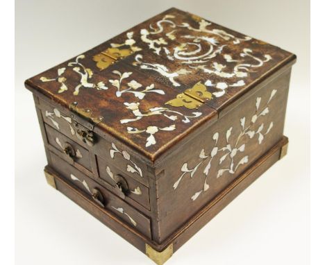 A Chinese table top Mother of Pearl inlaid dressing chest