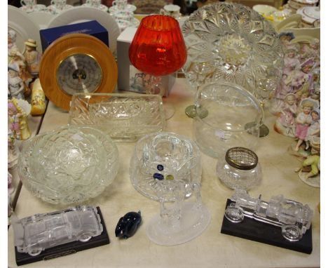 Glass and metalware - Hofbauer crystal; Bohemia crystal; rose bowls; a barometer, etc