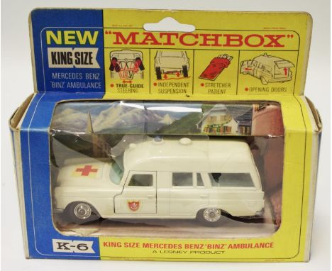 Matchbox King Size K-6 Mercedes Benz Ambulance - cream body with hood &amp; door decals, pale blue windows, ivory interior wi