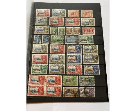 BRITISH COMMONWEALTH , 1935 , GV , SILVER JUBILEE ISSUES , ARRANGED ON DOUBLE SIDED STOCKLEAF . INCLUDES MINT AND USED , PLUS