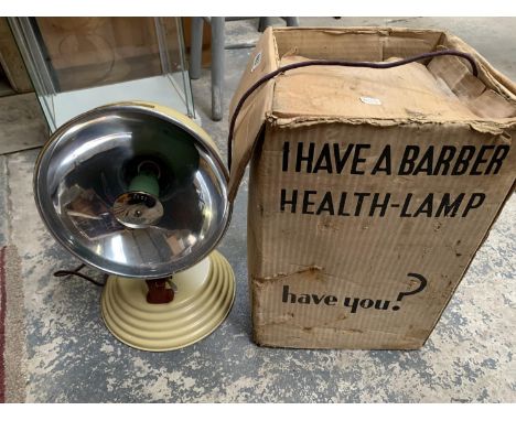 A VINTAGE BOXED BARBER HEALTH LAMP WITH SPARE BULB 
