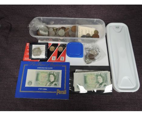 A collection of mainly GB Coins including small amount of Silver, 1890 Crown, along with £1 Banknotes etc