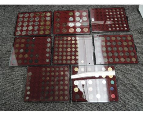 Five Leuchtturm trays of mainly GB Coins and Tokens, a tray containing sixteen 25 Ecu Coins, two 20 Ecu Coins, one Ecu Coin, 