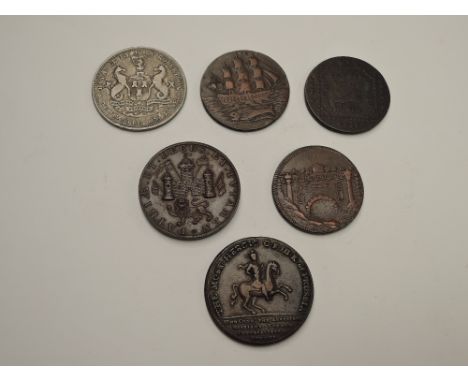 Six GB Tokens &amp; Medallions, (1)Thames &amp; Severn Canal, MDCCXCV (1795) with Ship, bridge on opposite side, (2)Norwich L