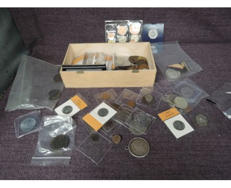 A box of mainly GB Coins including Silver and Copper along with World Coins