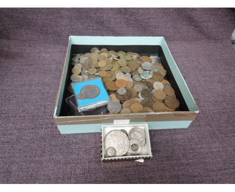 A collection of GB &amp; World Coins including a small amount of silver approx 3.5oz, Terresa Silver Coin, 1851 French Five F