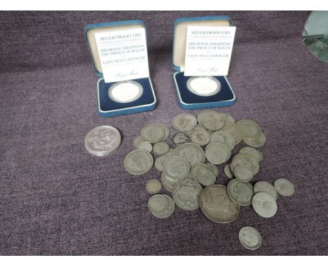 A collection of GB &amp; World Silver Coins including approx 7oz of Silver, two Silver Proof 1981 Crowns in cases and a 1974 