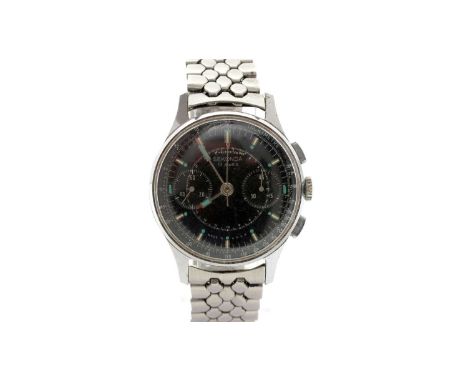 Sekonda Chronograph: a steel-cased manual wind wristwatch, the black baton dial with green/red hands, subsidiary seconds aper