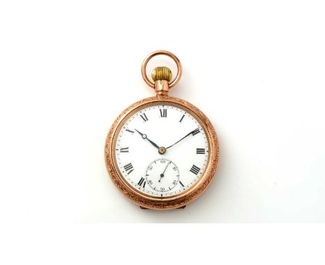 A 9ct yellow gold cased open-faced pocket watch, the white enamel roman dial with subsidiary seconds aperture, fitted a manua