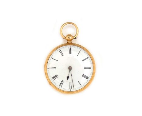 An 18ct yellow gold cased open-faced pocket watch, the white enamel roman dial fitted a key wound movement, unnamed serial no