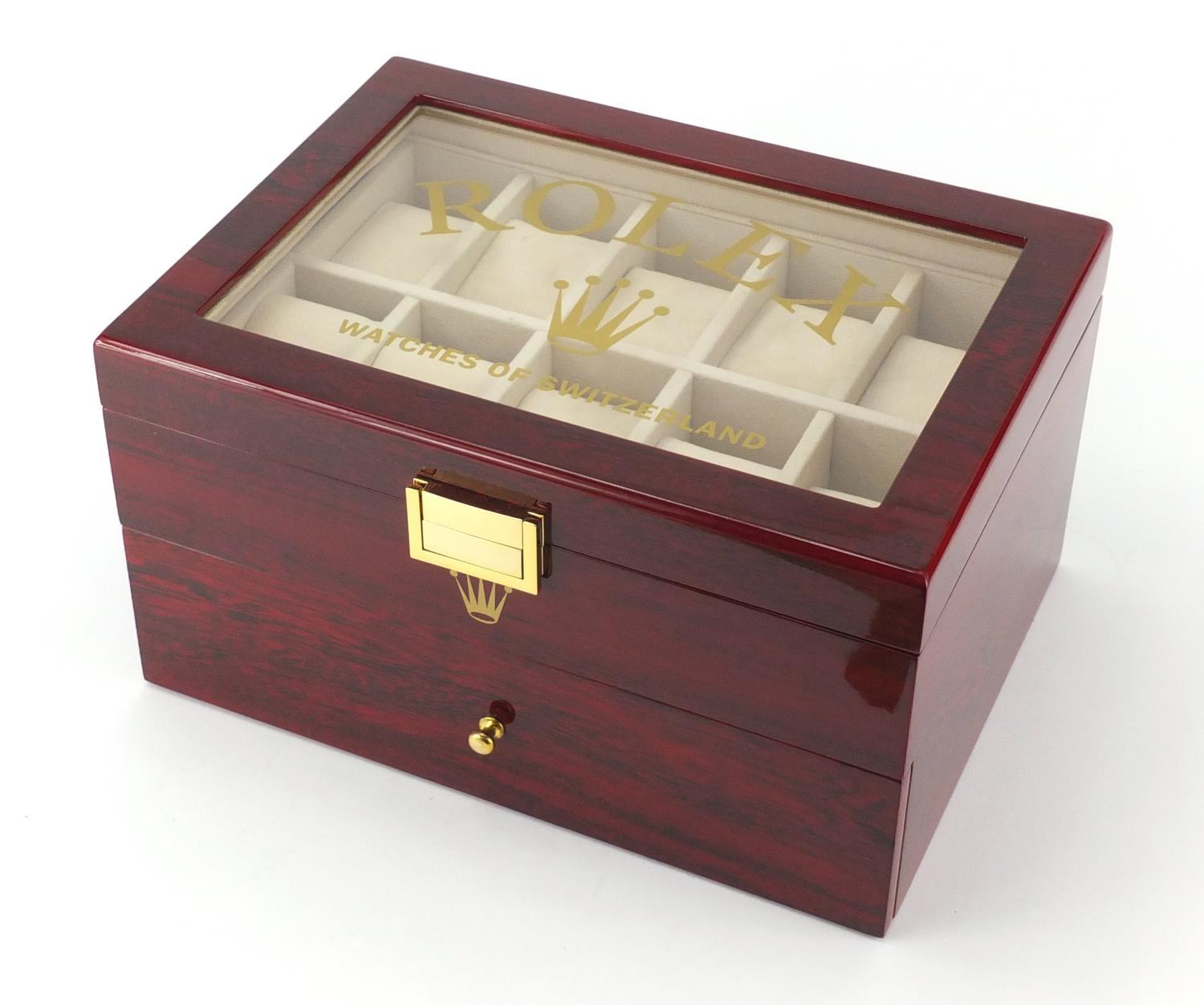 Rolex dealers display watch box with base to the drawer, 16.5cm H x 29