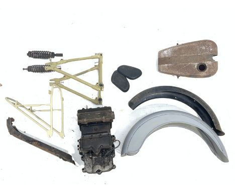 A selection of believed mostly Matchless 400cc Silver Arrow componentscomprising engine, numbered A1991; rear frame numbered 