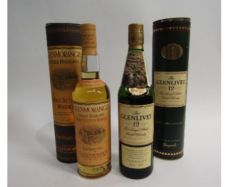 Glenlivet 12 Years Old Pure Single Malt Scotch Whisky, Speyside, 70cl in tube, Glenmorangie 10 Years Old Single Highland Malt