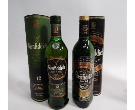 Glenfiddich Single Malt 12 Years Old, 700ml in tube and Glenfiddich Pure Malt Scotch Whisky, 70cl in tube (2)