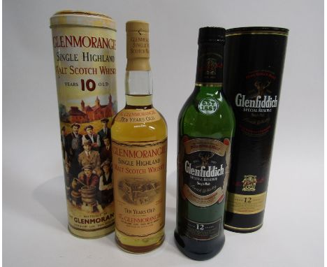 Glenmorangie Single Highland Scotch Whisky 10 years Old 70cl in tin, Glenfiddich Special Reserve Single Malt 12 years old 70c