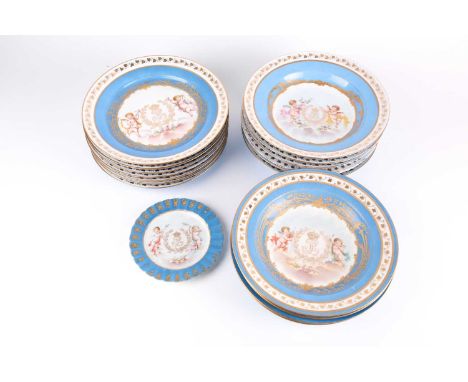 A collection of Chateau de Tuileries Sevres porcelain cabinet items, comprising seven plates, 24.5 cm diameter, ten shallow b