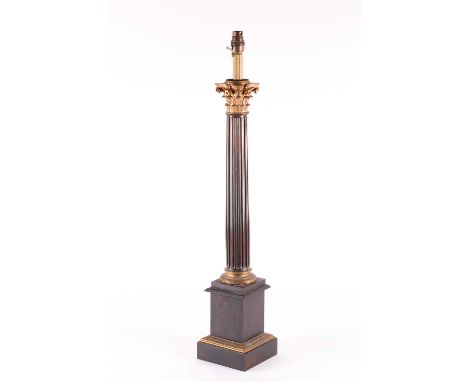A large ormolu and metalware lamp base, formed as a Corinthian column, 77 cm high to include lampholder.Condition report: No 