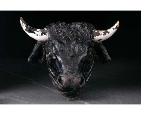 A rare and historic 19th century John Bell foundry cast iron bull's head wall applique from the gate posts of the historical 