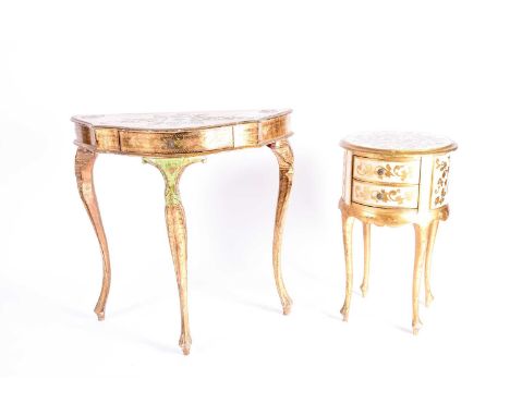 An Italian 18th-century style lacquered and parcel-gilt serpentine console table. With single frieze drawer and on cabriole s