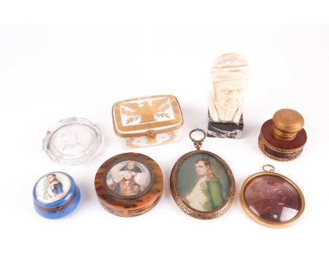 A group of collectable items, largely related to Napoleon Bonaparte, to include a Limoges ceramic box, a faux tortoisehell bo