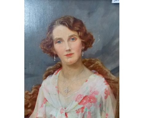 Alix Jennings Portrait of a Lady in floral shirt Oil on Canvas, signed and dated 1939 19.5" x 15.5"