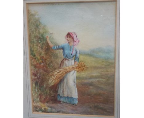 Alec Hughes Portrait of a woman with a corn sheaf Watercolour, signed 8" x 6"