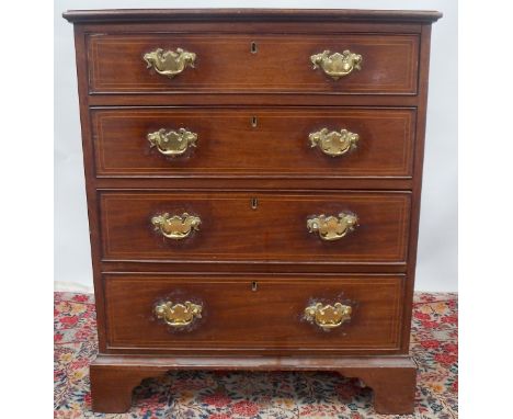 Edwardian George III style mahogany inlaid chest of four graduated drawers upon bracket feet, the top parquetry and boxwood s