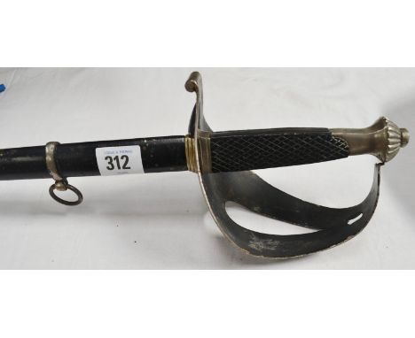 20th Century Officers dress sword with etched blade and steel scabbard.