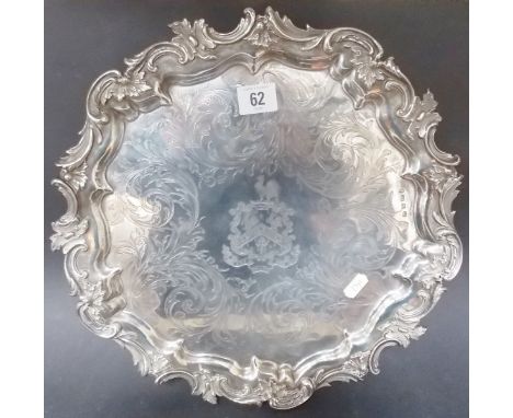 Impressive William IV silver salver, Henry Wilkinson & Co., Sheffield 1838, pie crust rim cast with leaf scrolls, the centre 